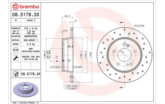 Bromsskiva BREMBO XTRA LINE 08.5178.3X, bild 3