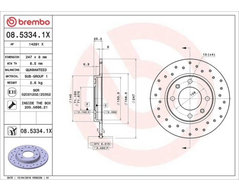 Bromsskiva BREMBO XTRA LINE 08.5334.1X, bild 3