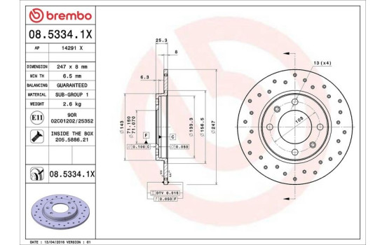 Bromsskiva BREMBO XTRA LINE 08.5334.1X, bild 3