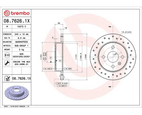 Bromsskiva BREMBO XTRA LINE 08.7626.1X, bild 3