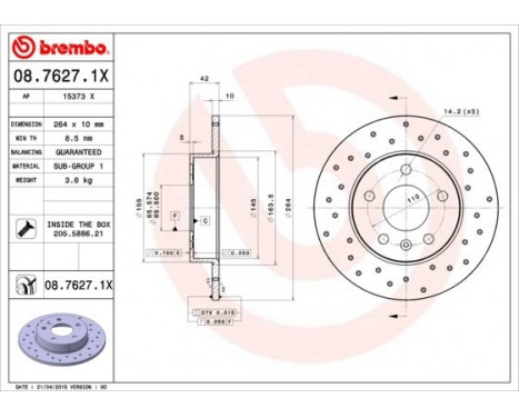 Bromsskiva BREMBO XTRA LINE 08.7627.1X, bild 2