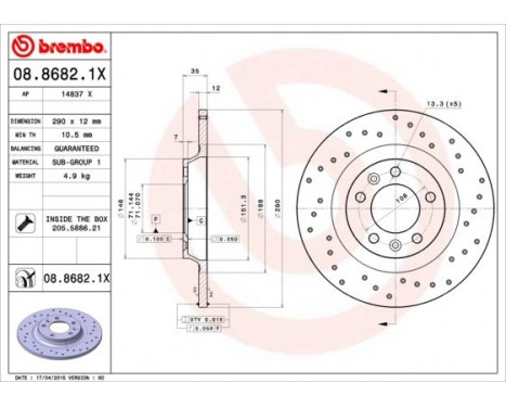 Bromsskiva BREMBO XTRA LINE 08.8682.1X, bild 2