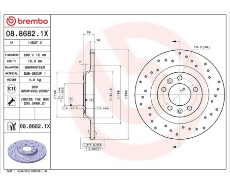 Bromsskiva BREMBO XTRA LINE 08.8682.1X, bild 3