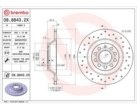 Bromsskiva BREMBO XTRA LINE 08.8843.2X, bild 3