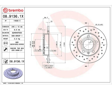 Bromsskiva BREMBO XTRA LINE 08.9136.1X, bild 3