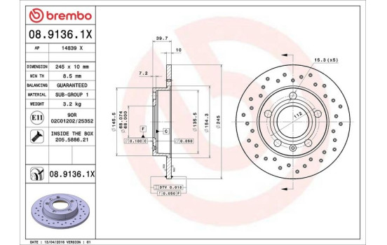 Bromsskiva BREMBO XTRA LINE 08.9136.1X, bild 3