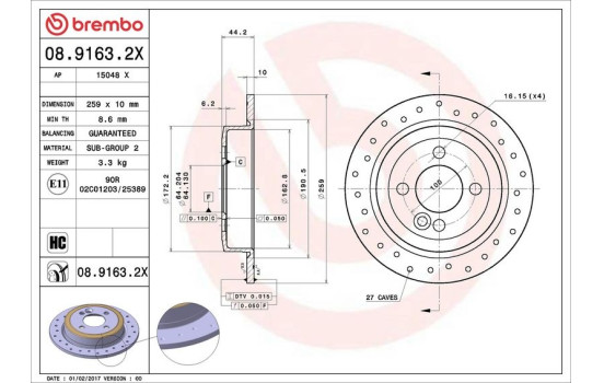 Bromsskiva BREMBO XTRA LINE 08.9163.2X, bild 3