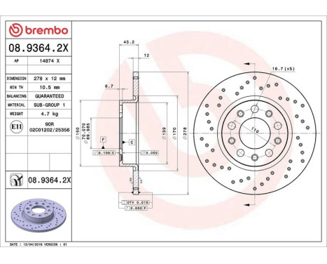 Bromsskiva BREMBO XTRA LINE 08.9364.2X, bild 3