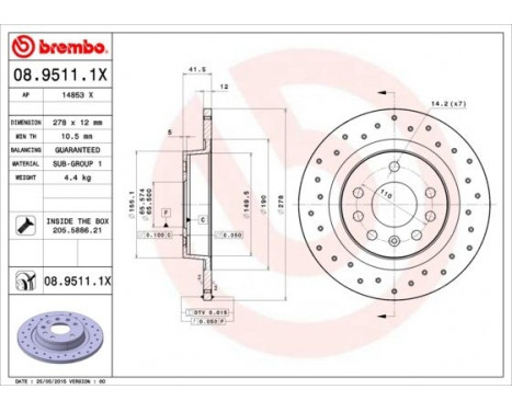 Bromsskiva BREMBO XTRA LINE 08.9511.1X, bild 2