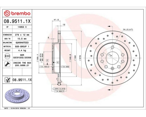 Bromsskiva BREMBO XTRA LINE 08.9511.1X, bild 3