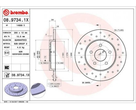 Bromsskiva BREMBO XTRA LINE 08.9734.1X, bild 2