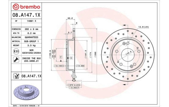 Bromsskiva BREMBO XTRA LINE 08.A147.1X, bild 3