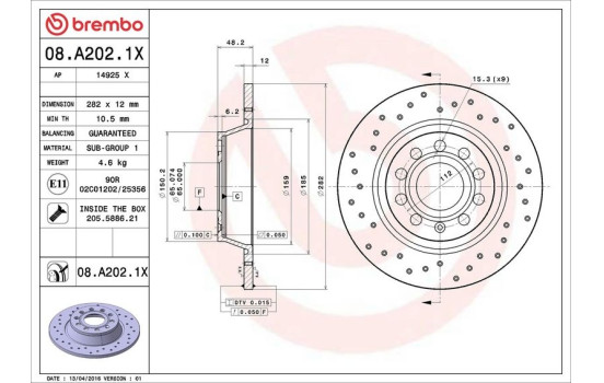 Bromsskiva BREMBO XTRA LINE 08.A202.1X, bild 3