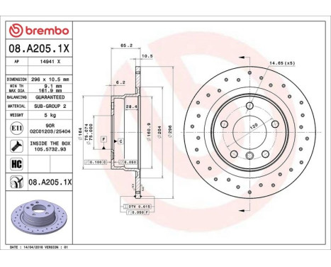 Bromsskiva BREMBO XTRA LINE 08.A205.1X, bild 3