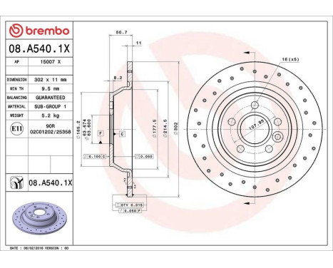Bromsskiva BREMBO XTRA LINE 08.A540.1X, bild 3