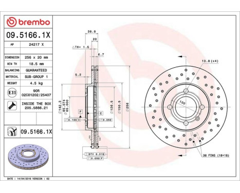 Bromsskiva BREMBO XTRA LINE 09.5166.1X, bild 3