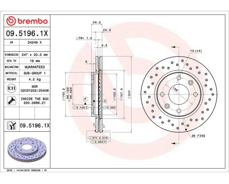 Bromsskiva BREMBO XTRA LINE 09.5196.1X, bild 3