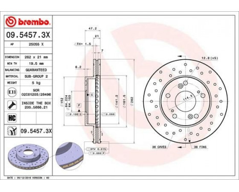 Bromsskiva BREMBO XTRA LINE 09.5457.3X, bild 2