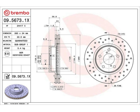 Bromsskiva BREMBO XTRA LINE 09.5673.1X, bild 3