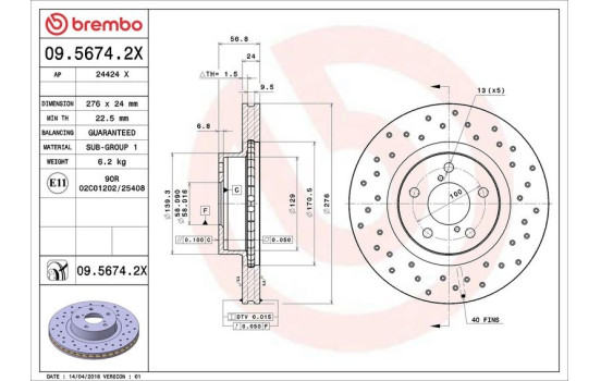 Bromsskiva BREMBO XTRA LINE 09.5674.2X, bild 3