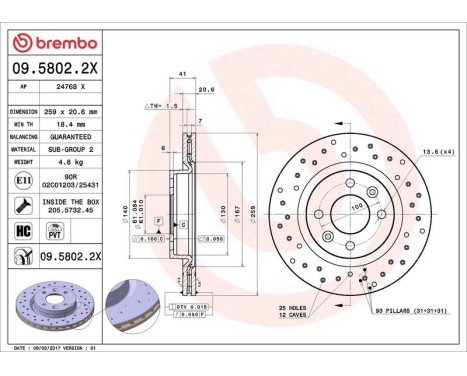 Bromsskiva BREMBO XTRA LINE 09.5802.2X, bild 3