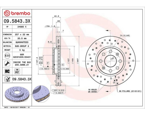 Bromsskiva BREMBO XTRA LINE 09.5843.3X, bild 3