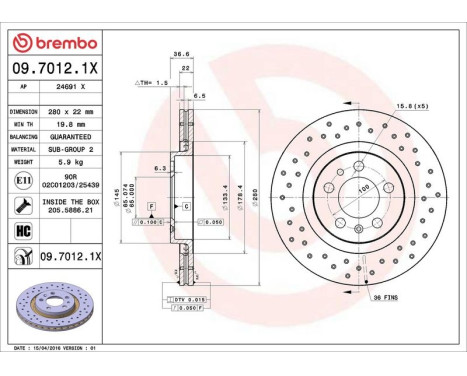 Bromsskiva BREMBO XTRA LINE 09.7012.1X, bild 3
