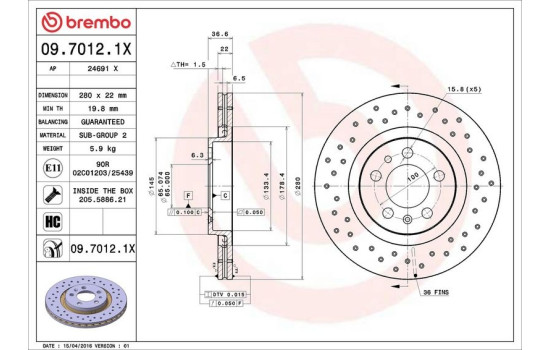 Bromsskiva BREMBO XTRA LINE 09.7012.1X, bild 3
