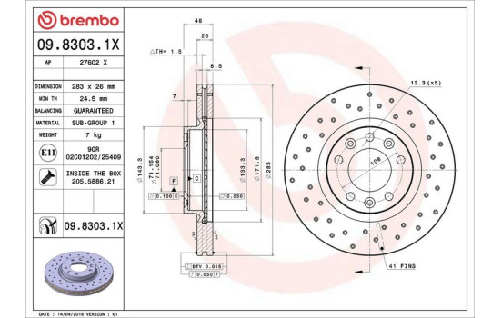 Bromsskiva BREMBO XTRA LINE 09.8303.1X, bild 3