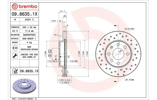Bromsskiva BREMBO XTRA LINE 09.8635.1X, bild 3
