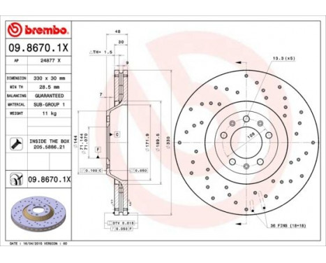 Bromsskiva BREMBO XTRA LINE 09.8670.1X