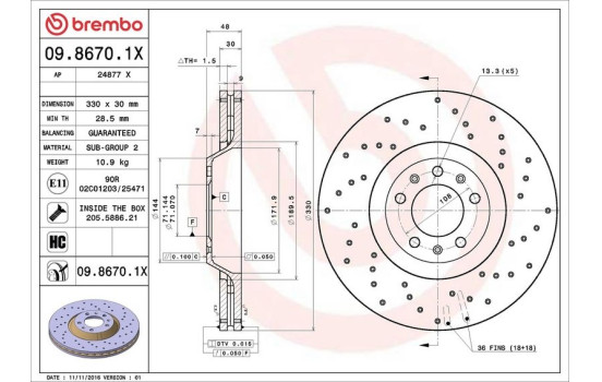 Bromsskiva BREMBO XTRA LINE 09.8670.1X