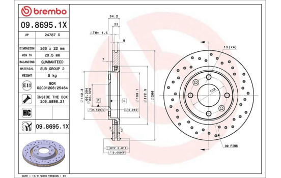 Bromsskiva BREMBO XTRA LINE 09.8695.1X, bild 3