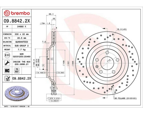 Bromsskiva BREMBO XTRA LINE 09.8842.2X, bild 2
