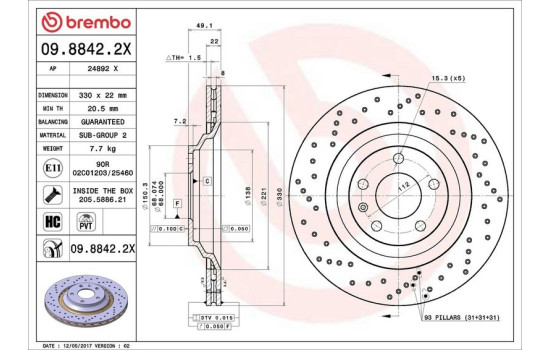 Bromsskiva BREMBO XTRA LINE 09.8842.2X