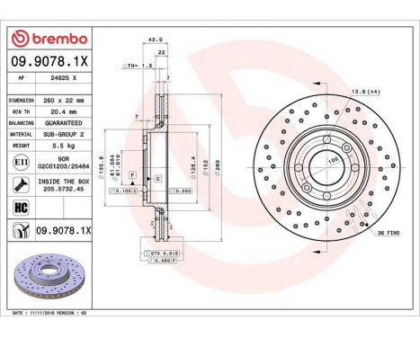 Bromsskiva BREMBO XTRA LINE 09.9078.1X, bild 3