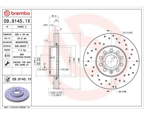 Bromsskiva BREMBO XTRA LINE 09.9145.1X, bild 3