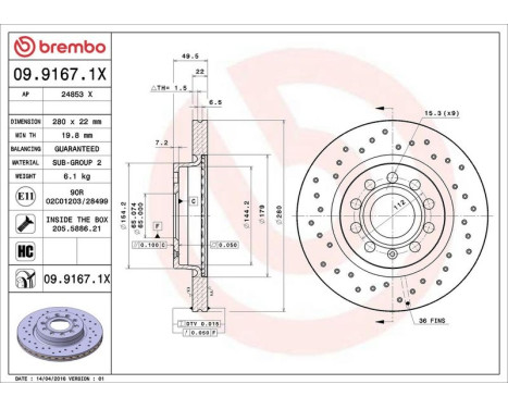 Bromsskiva BREMBO XTRA LINE 09.9167.1X, bild 3