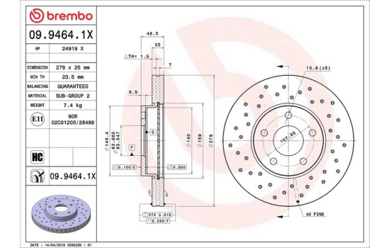 Bromsskiva BREMBO XTRA LINE 09.9464.1X, bild 3