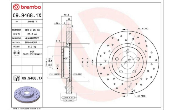 Bromsskiva BREMBO XTRA LINE 09.9468.1X, bild 3