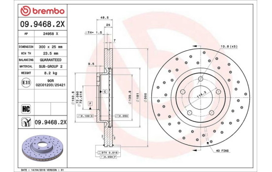 Bromsskiva BREMBO XTRA LINE 09.9468.2X, bild 3