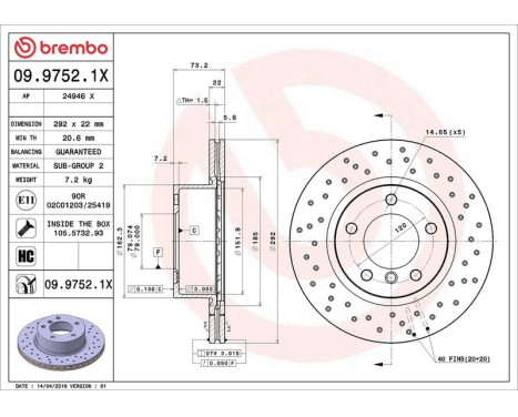 Bromsskiva BREMBO XTRA LINE 09.9752.1X, bild 3