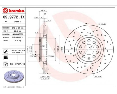 Bromsskiva BREMBO XTRA LINE 09.9772.1X, bild 2