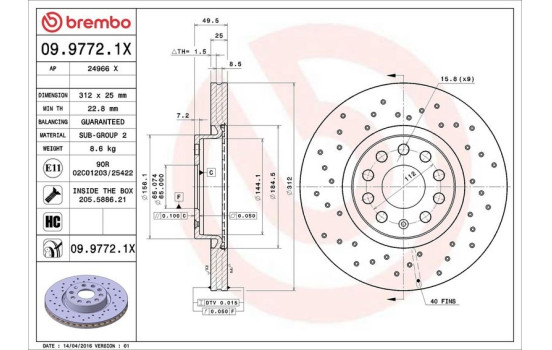 Bromsskiva BREMBO XTRA LINE 09.9772.1X, bild 2
