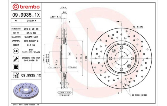 Bromsskiva BREMBO XTRA LINE 09.9935.1X, bild 2
