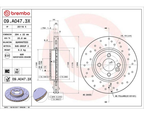 Bromsskiva BREMBO XTRA LINE 09.A047.3X, bild 3