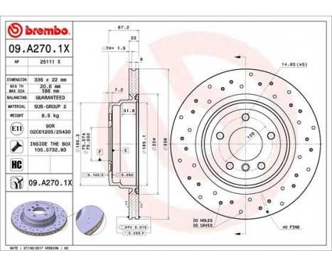 Bromsskiva BREMBO XTRA LINE 09.A270.1X, bild 2