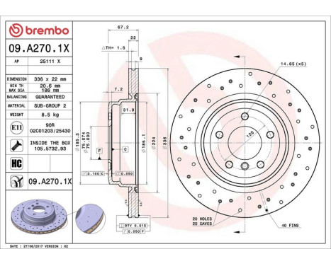 Bromsskiva BREMBO XTRA LINE 09.A270.1X, bild 3
