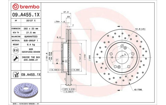 Bromsskiva BREMBO XTRA LINE 09.A455.1X, bild 3