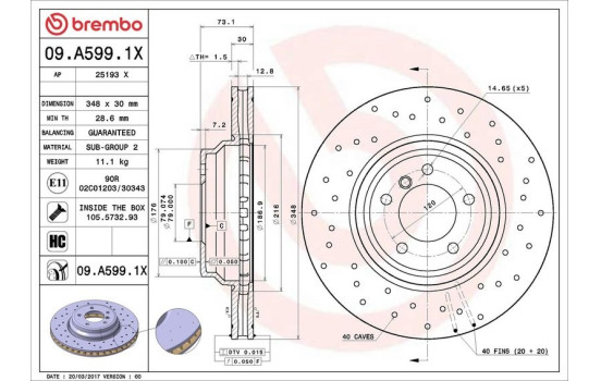 Bromsskiva BREMBO XTRA LINE 09.A599.1X, bild 2